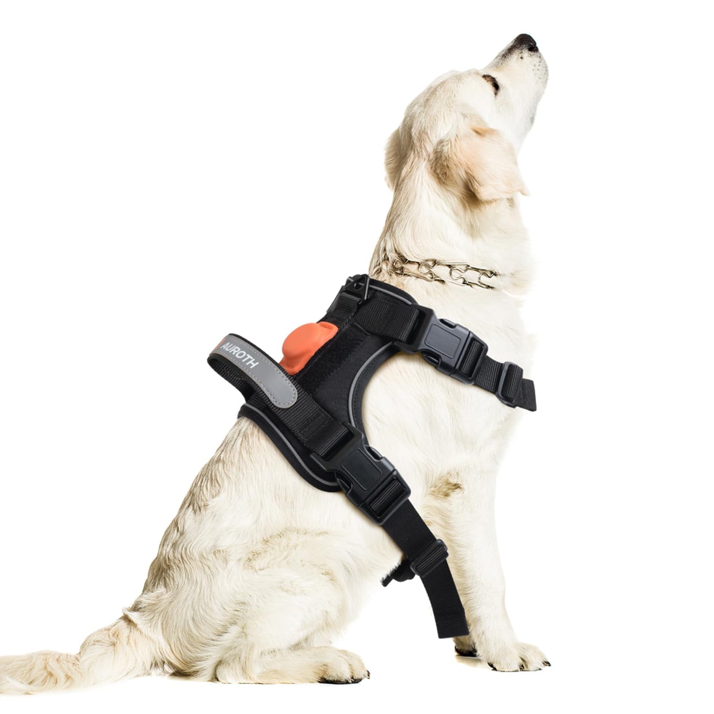 AUROTH XL Dog Harness No Pull Dog Vest Harness with Handle AIRTAG Holder Reflective Strips Adjustable Large Dog Harness Black