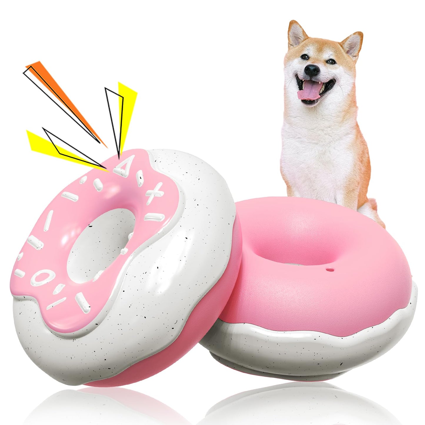 Crmanedy Dog Squeaky Toys for Aggressive ChewersDoughnut Shape Dog chewDurable & Tough Interactive Dog Toys for Small Medium Dogs (Pink)