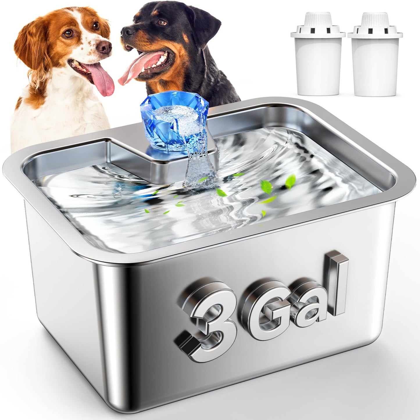 Dog Water Fountain for Large Dogs tainless Steel 3Gallon Extra Big Pet Fountains Dog Water Bowl Filter Automatic Dog Bowl DispenserDrinking Bowls for Multi Pets Easy to Clean Quiet Pump