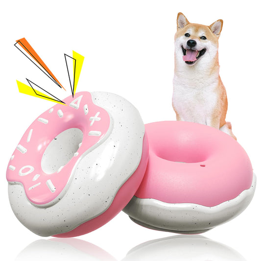 Crmanedy Dog Squeaky Toys for Aggressive ChewersDoughnut Shape Dog chewDurable & Tough Interactive Dog Toys for Small Medium Dogs (Pink)