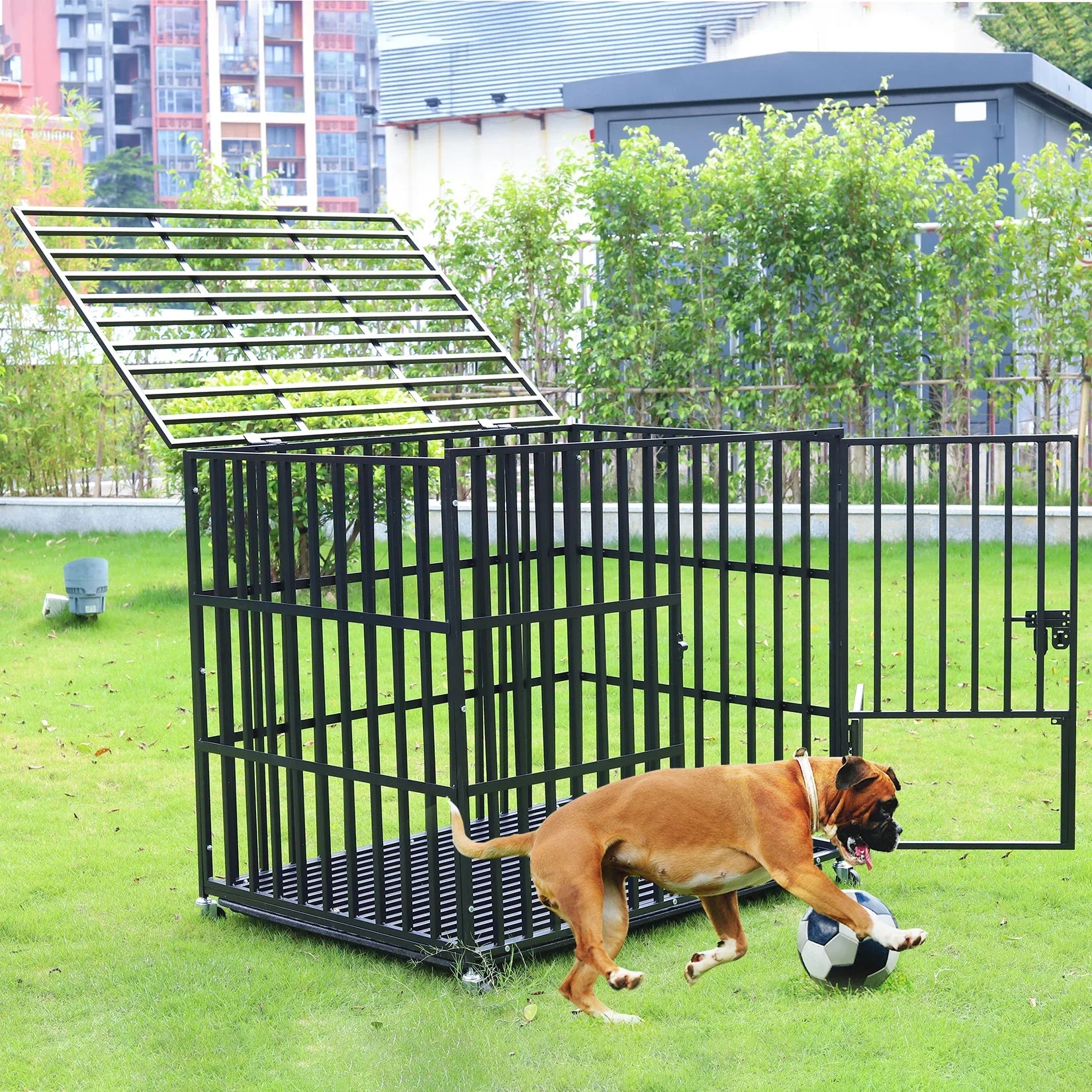 Heavy Duty Dog Crate with Wheels & 3 Doors
