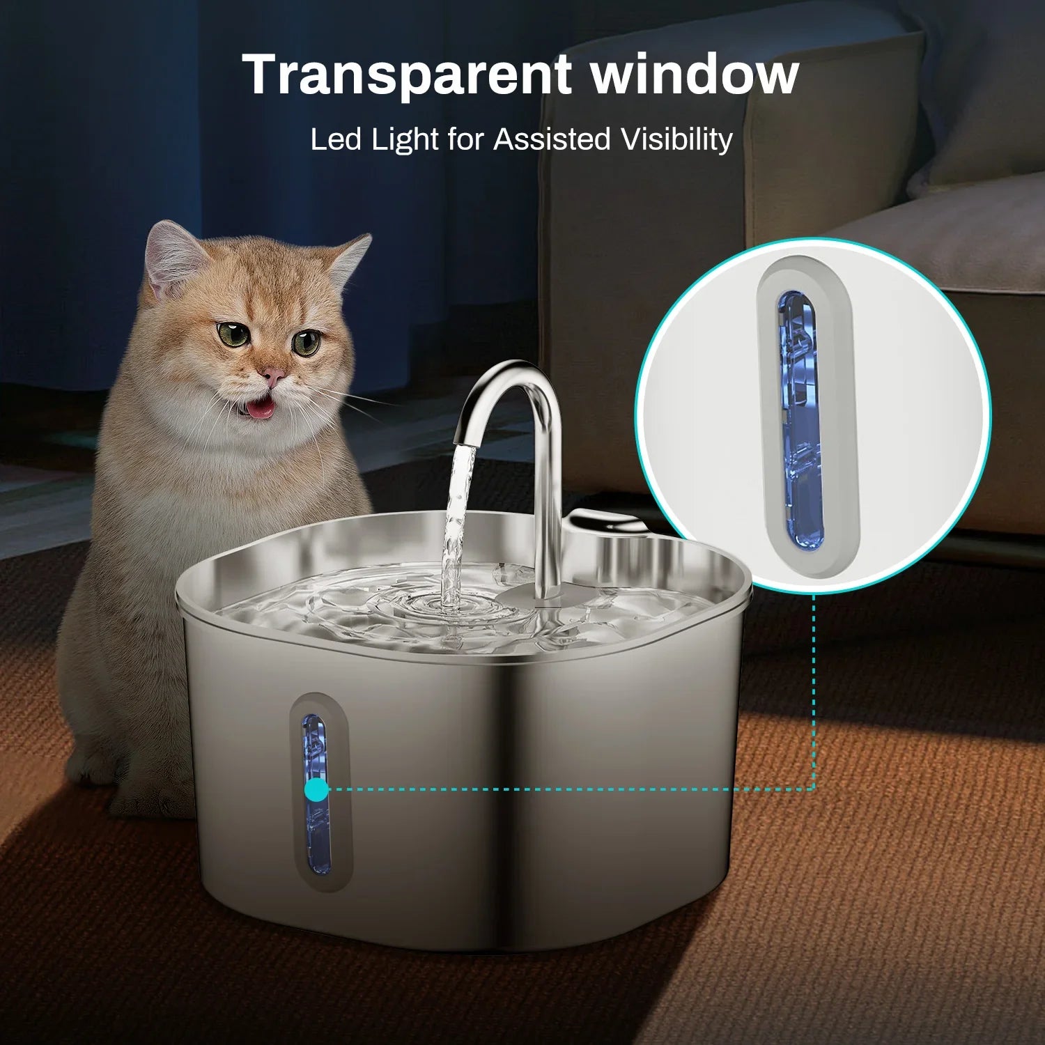 2.2L Automatic Cat Water Fountain — Stainless Steel