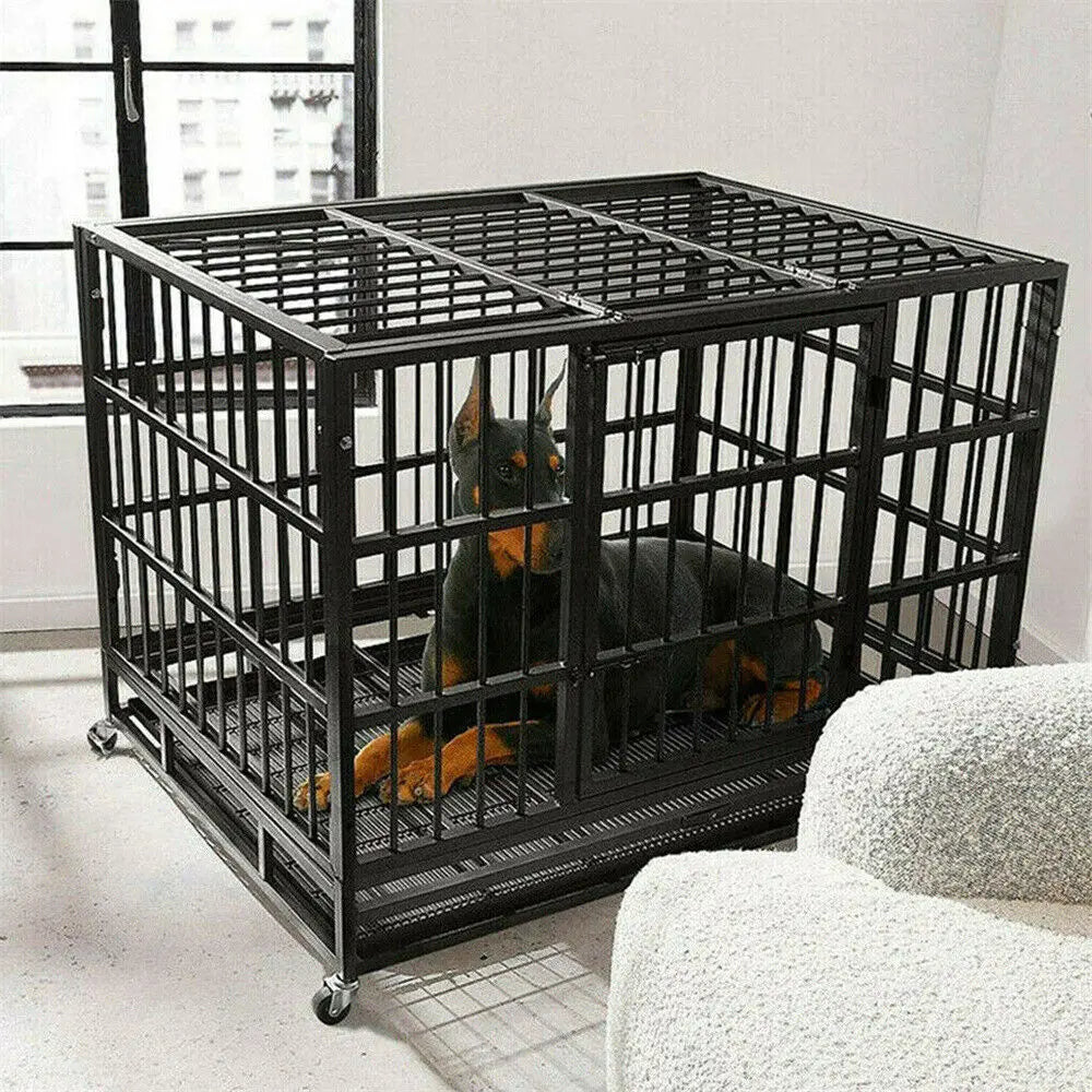 Heavy Duty Dog Crate with Wheels & 3 Doors