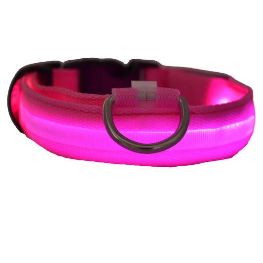 LED Glow Nylon Dog Leash and Collar Set Pink M