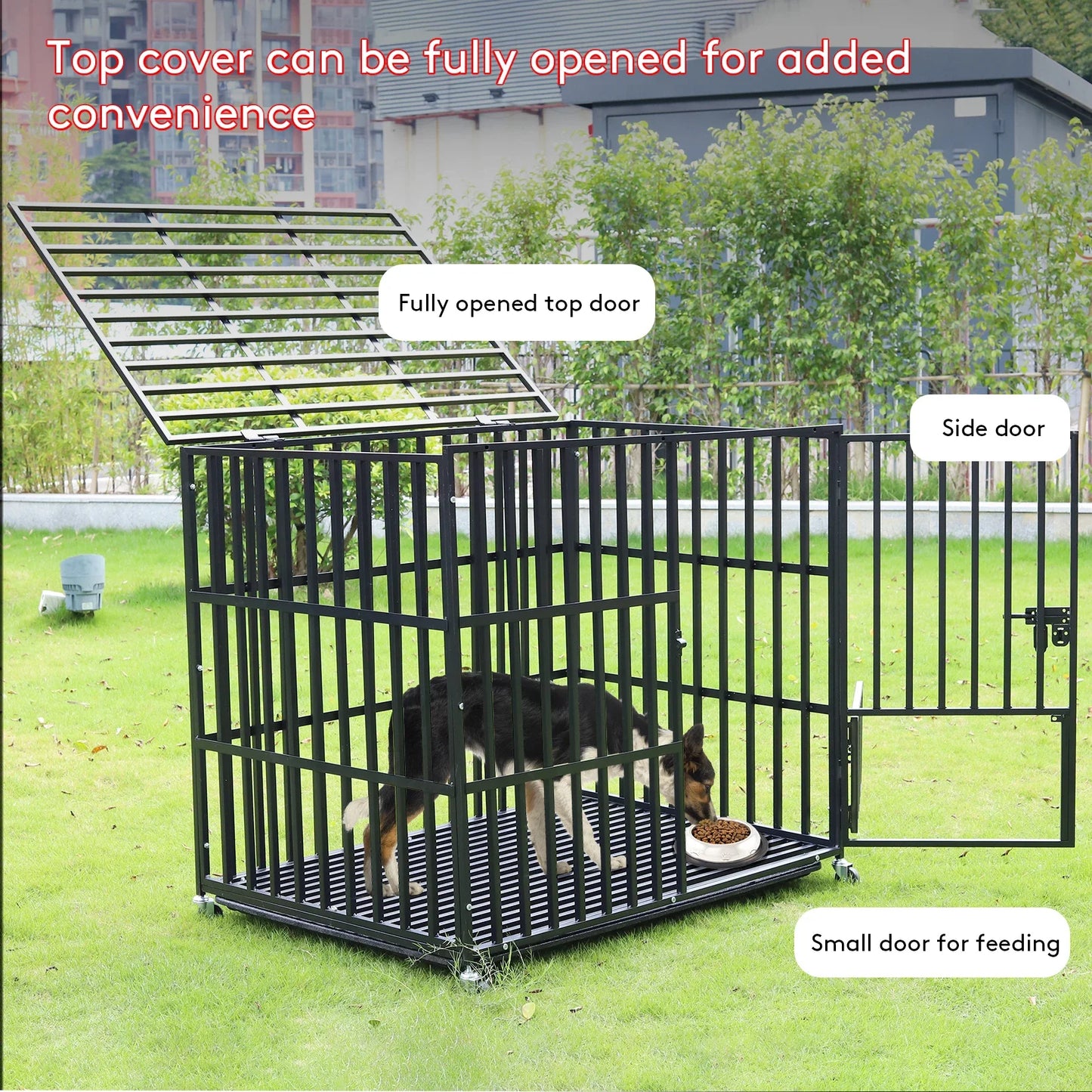 Heavy Duty Dog Crate with Wheels & 3 Doors